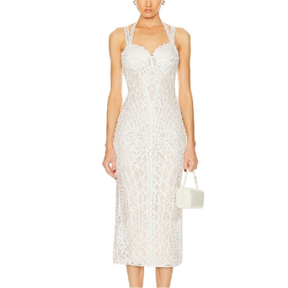 Cult Gaia Louise White Lace Midi Dress